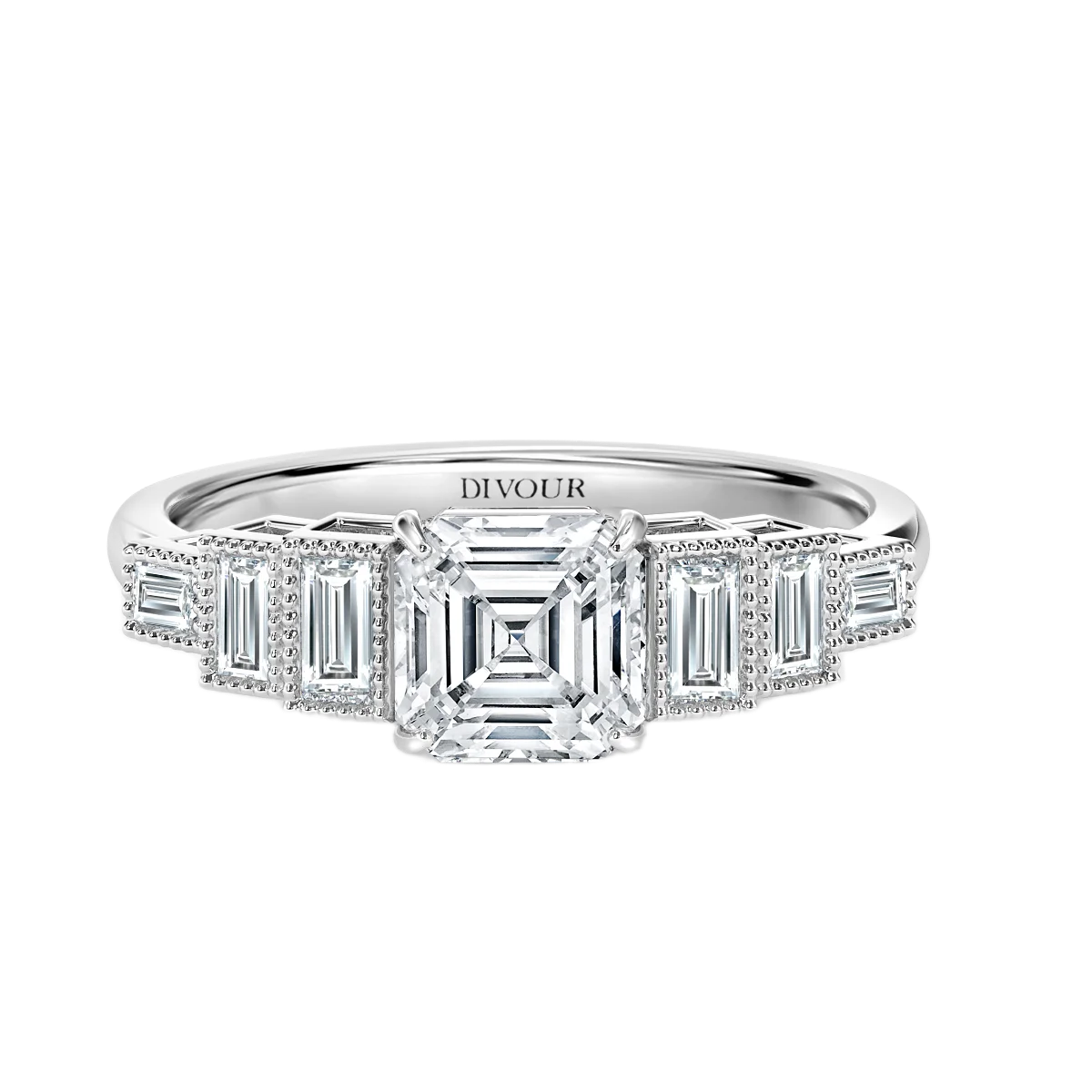Phoebe Ascher Diamond Vintage Engagement Ring with Baguttes on side