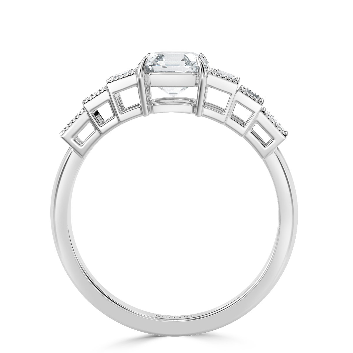 Phoebe Ascher Diamond Vintage Engagement Ring with Baguttes on side