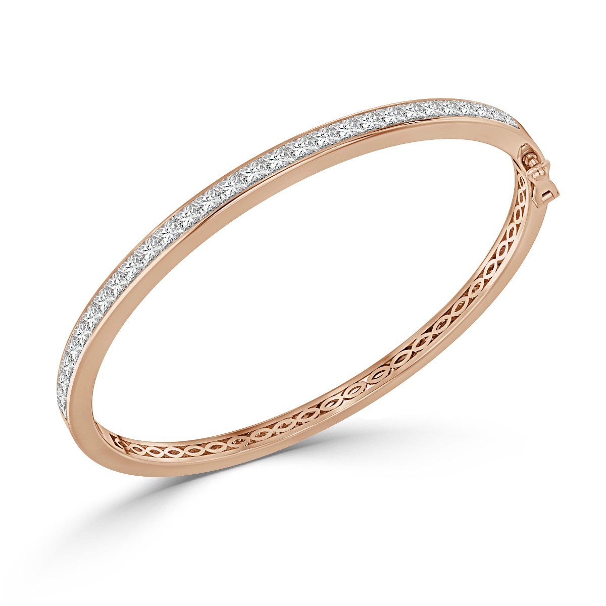 2.50 Ct Princess Cut Diamond Channel Set Bangle, 18K Rose Gold