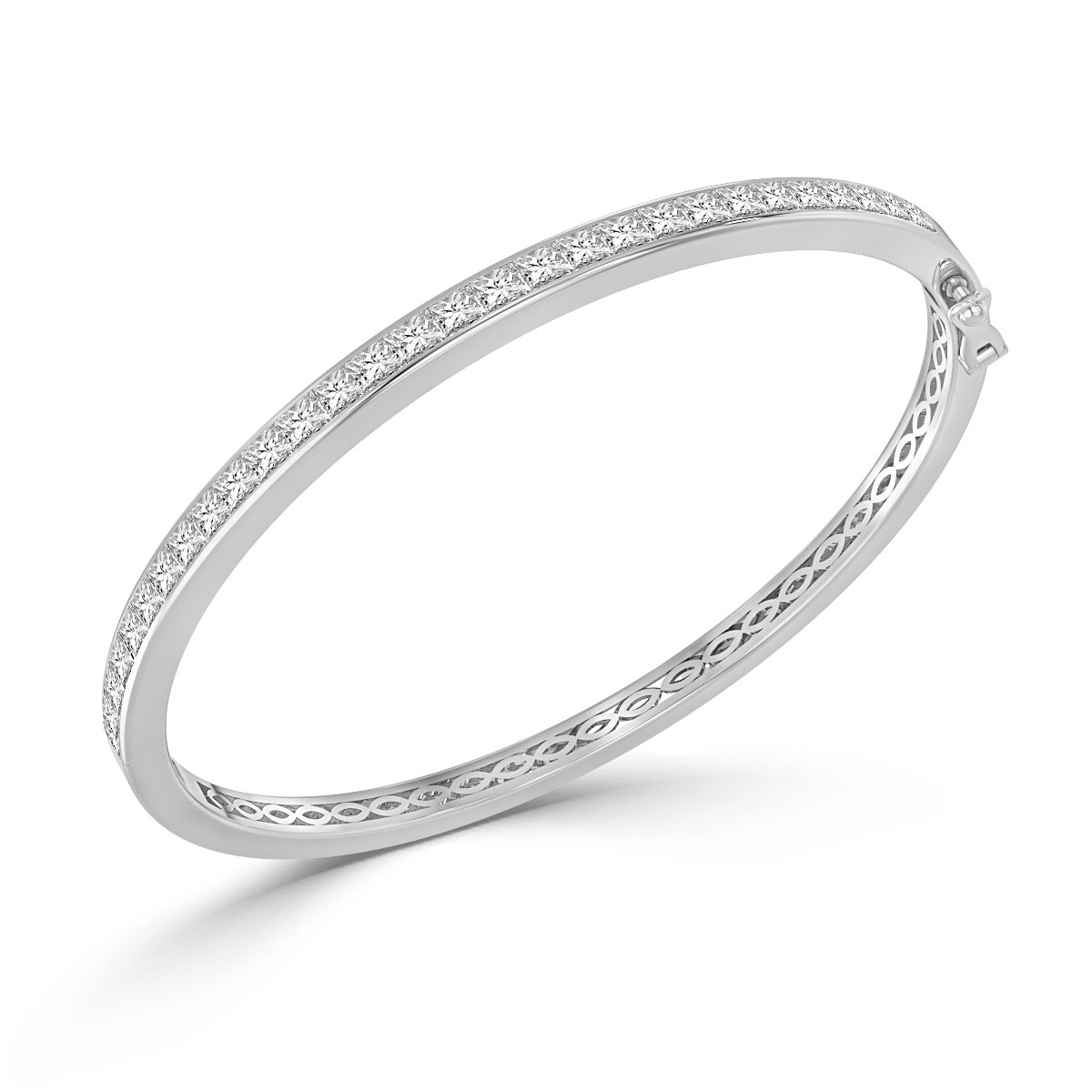 2.50 Ct Princess Cut Diamond Channel Set Bangle, 18K White Gold