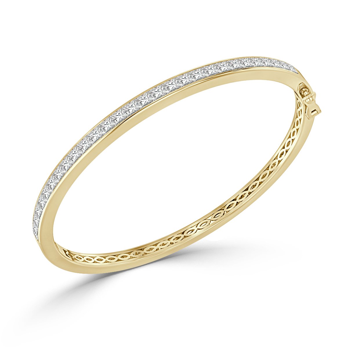 2.50 Ct Princess Cut Diamond Channel Set Bangle, 18K Yellow Gold