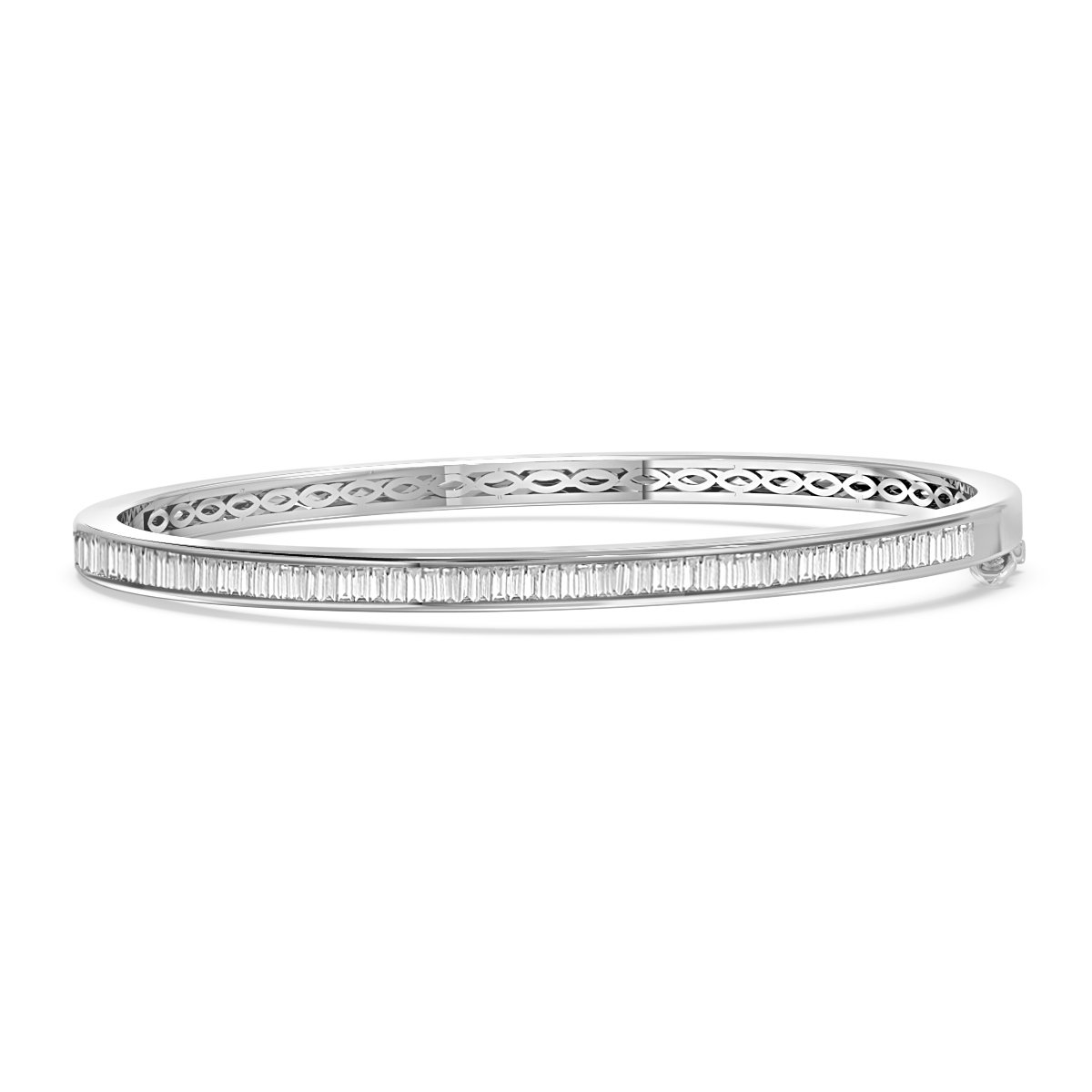 3.50 Ct Channel Set Baguute Diamond Bangle , 18K White Gold