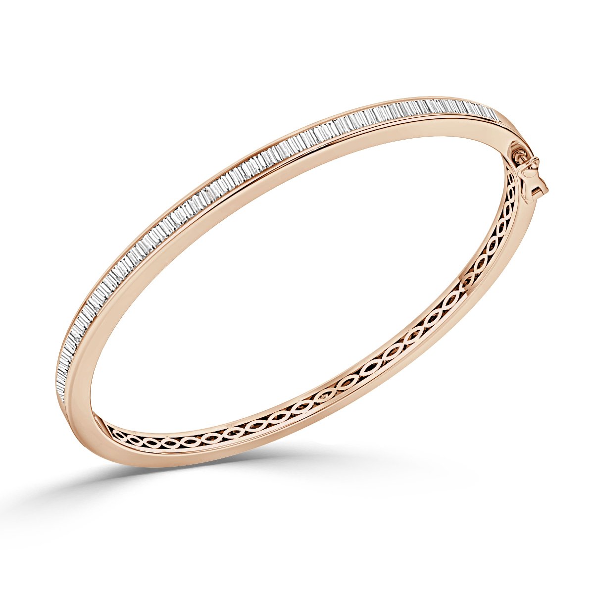 3.50 Ct Channel Set Baguute Diamond Bangle , 18K Rose Gold