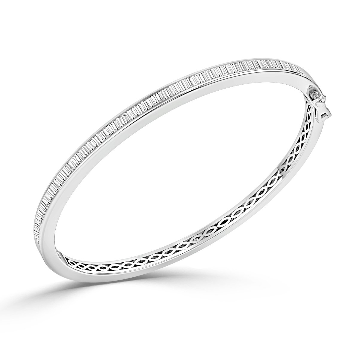 3.50 Ct Channel Set Baguute Diamond Bangle , 18K White Gold