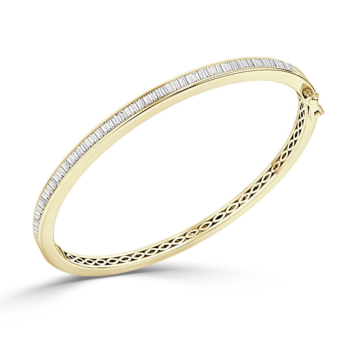 3.50 Ct Channel Set Baguute Diamond Bangle , 18K Yellow Gold