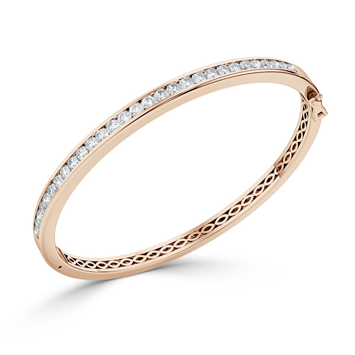 3.50 Ct Channel Set Round Diamond Bangle, 18K Rose Gold