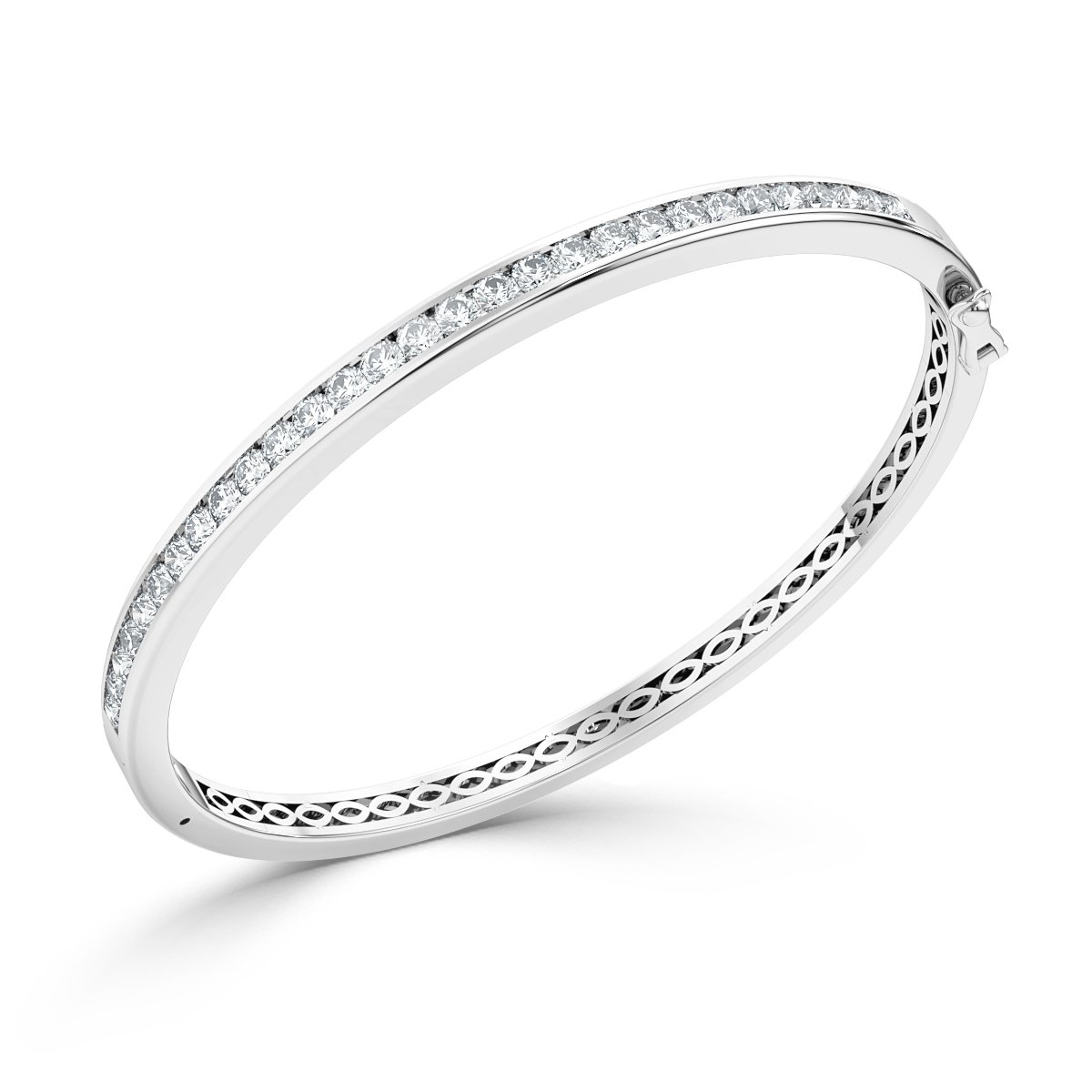 3.50 Ct Channel Set Round Diamond Bangle, 18K White Gold