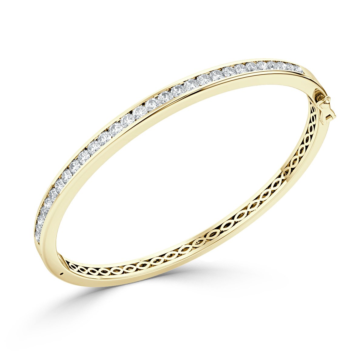 3.50 Ct Channel Set Round Diamond Bangle, 18K Yellow Gold