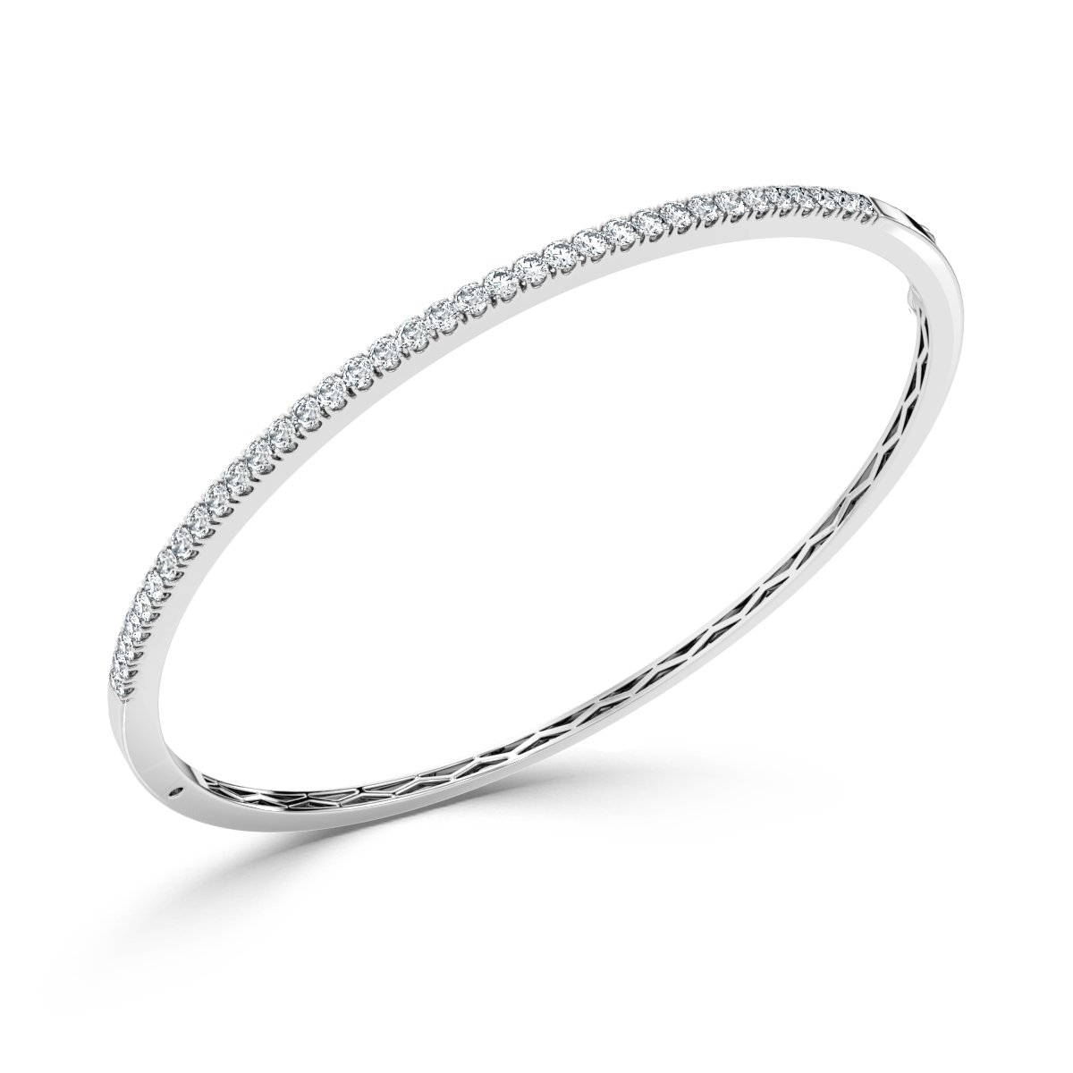 2.00 Ct Micro Set Round Diamond Bangles, 18K White Gold