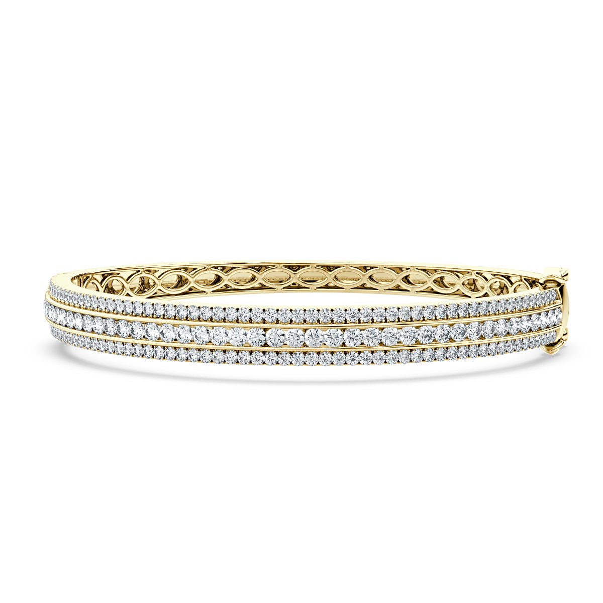 4.50 Ct 3 Rows Round Diamond Bangle, 18K Yellow Gold