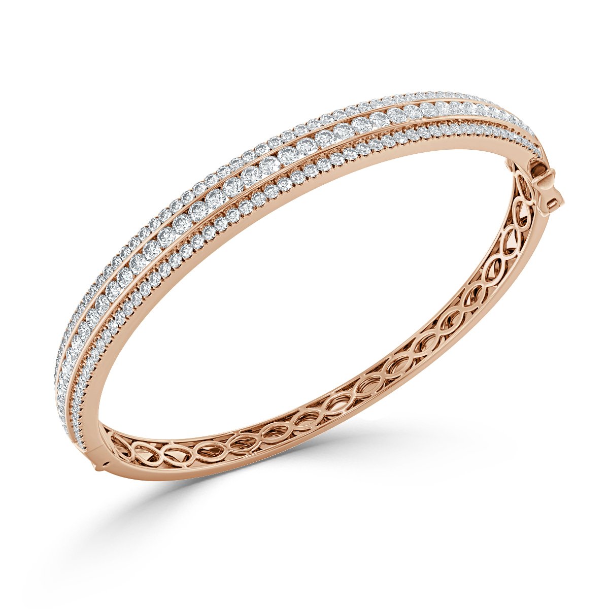 4.50 Ct 3 Rows Round Diamond Bangle, 18K Rose Gold