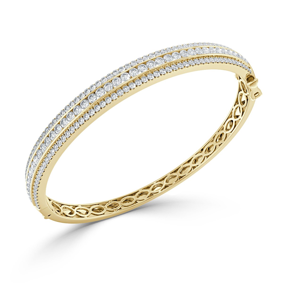 4.50 Ct 3 Rows Round Diamond Bangle, 18K Yellow Gold