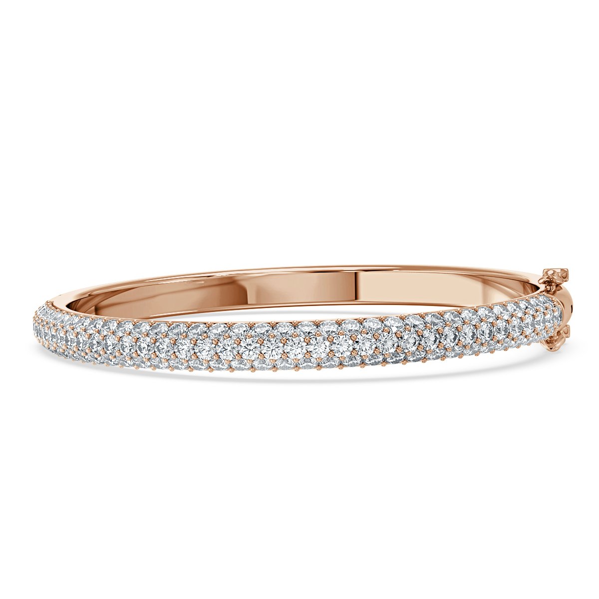 5.00 Ct Pave Set Round Diamond Bangle, 18K Rose Gold