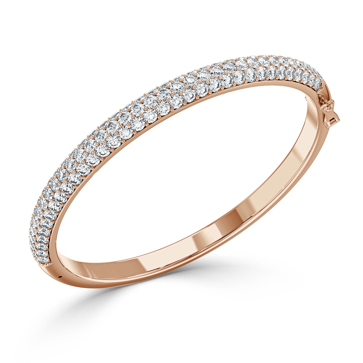 5.00 Ct Pave Set Round Diamond Bangle, 18K Rose Gold