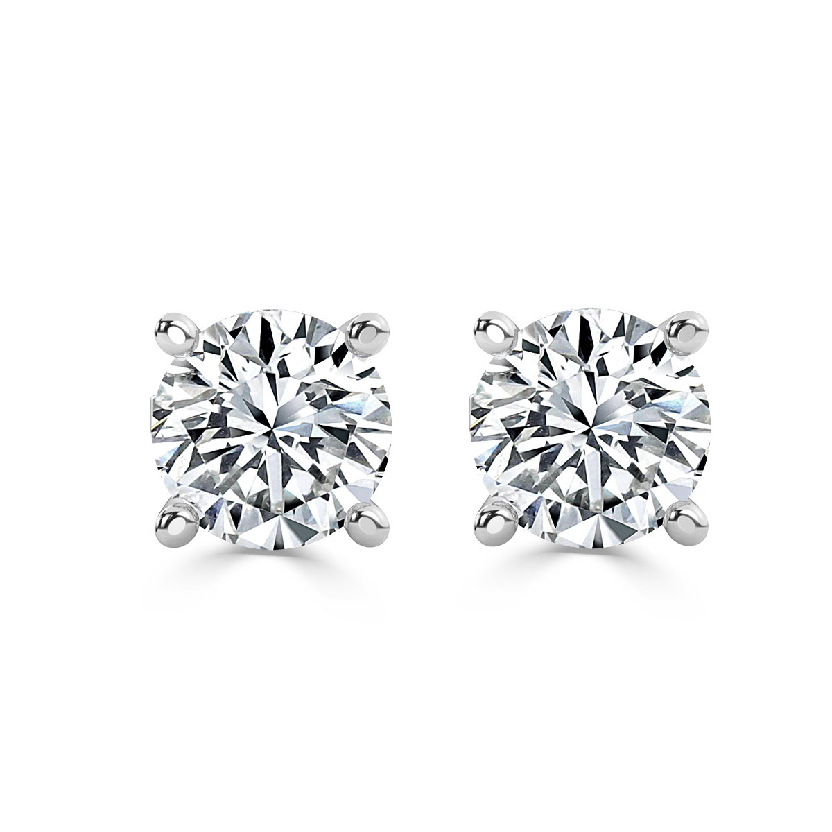 0.33 ct Claw Set Round Diamond Stud Earrings, White Gold