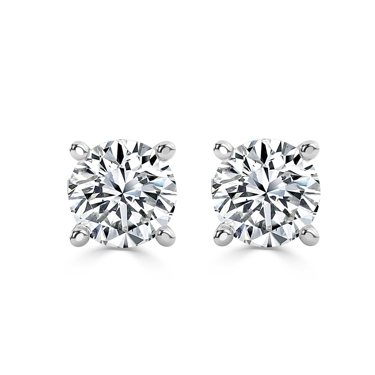 0.80 ct F/ Si Natural Round Diamond Stud Earrings, 18k white gold