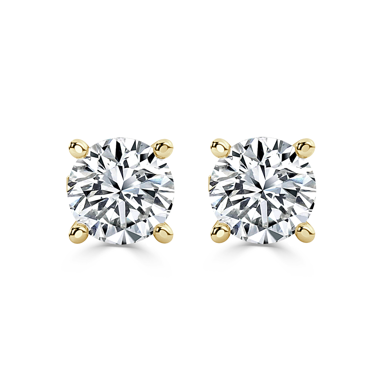 0.33 ct Claw Set Round Diamond Stud Earrings, Yellow Gold
