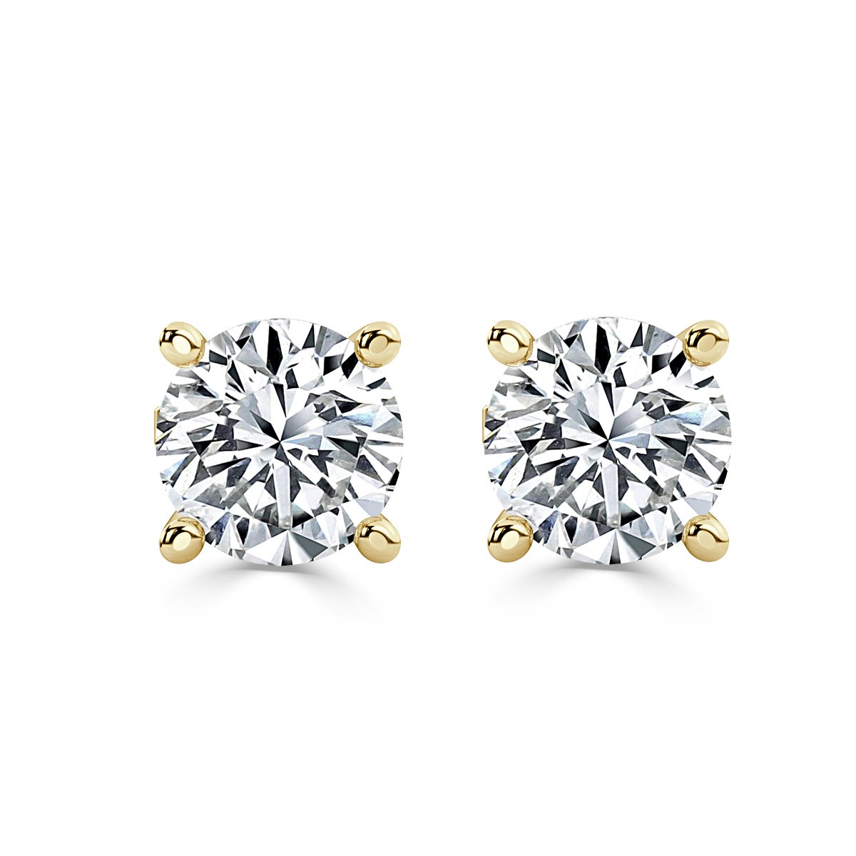 0.20 ct Claw Set Round Diamond Stud Earrings, Yellow Gold