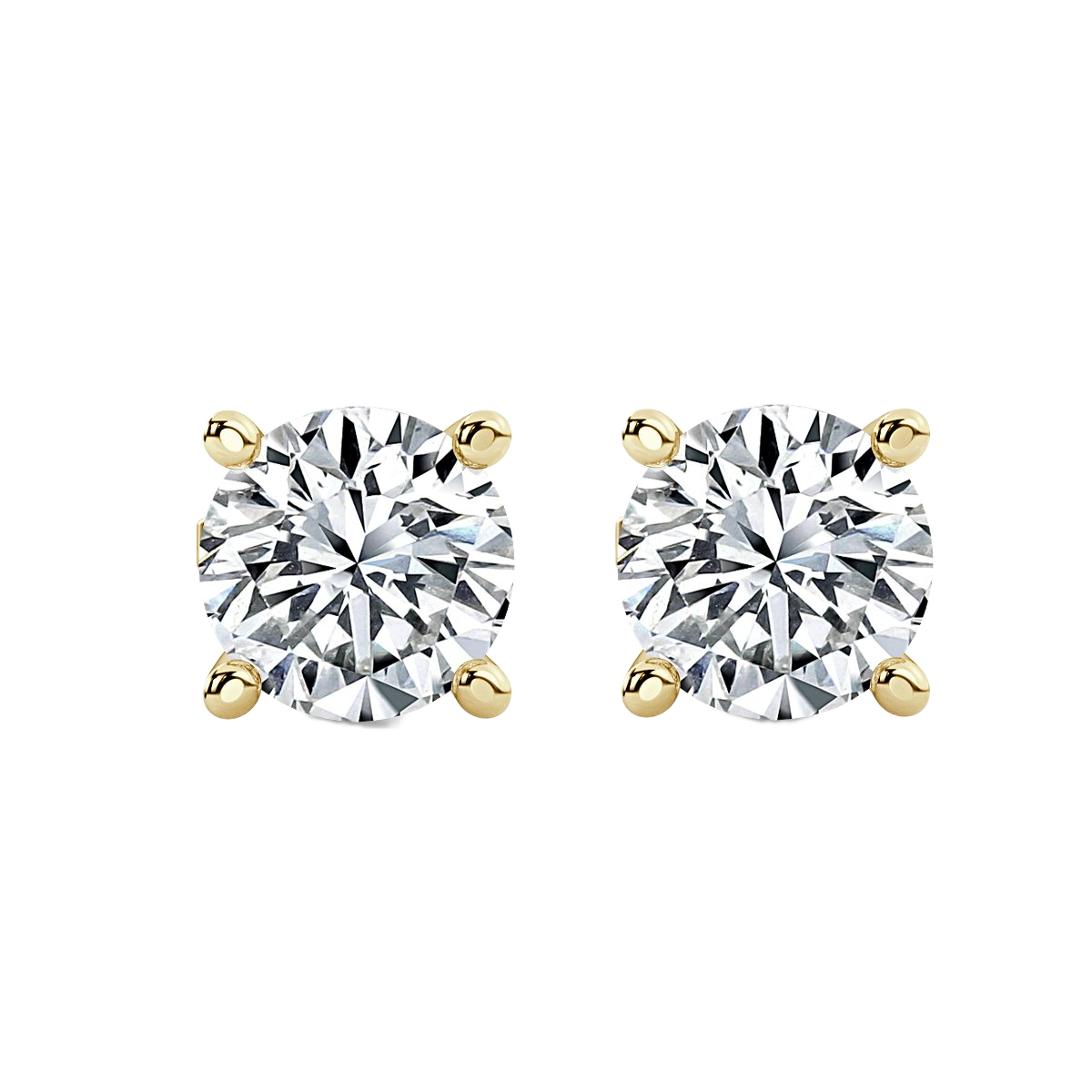 0.20 ct Claw Set Round Diamond Stud Earrings, Yellow Gold