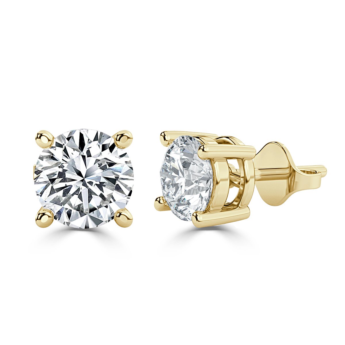 0.20 ct Claw Set Round Diamond Stud Earrings, Yellow Gold