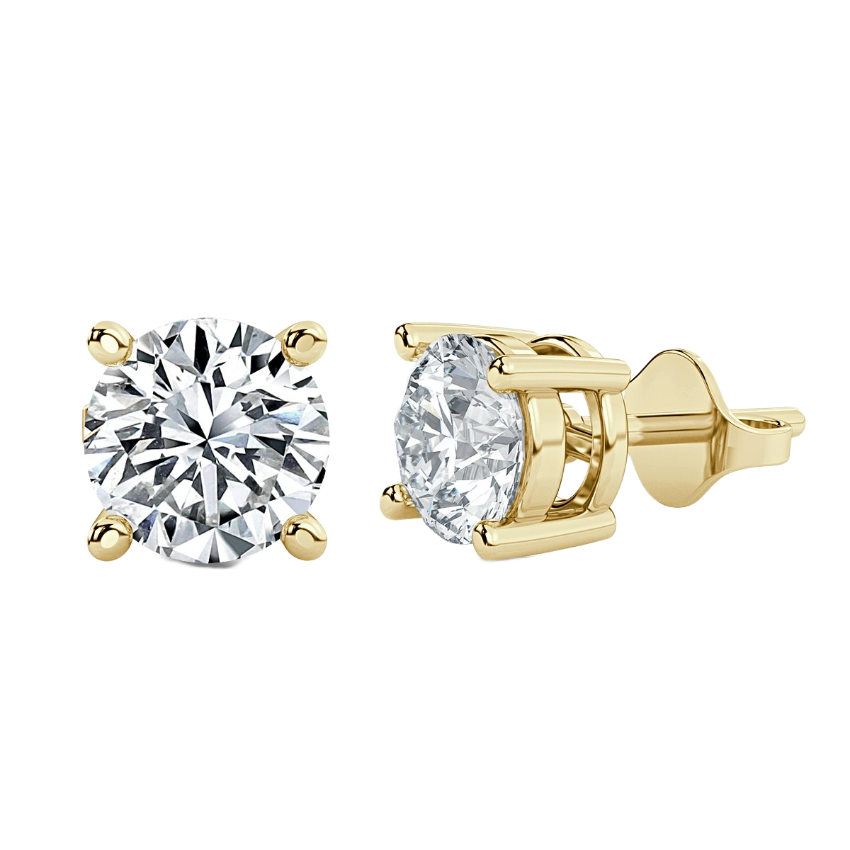 0.20 ct Claw Set Round Diamond Stud Earrings, Yellow Gold
