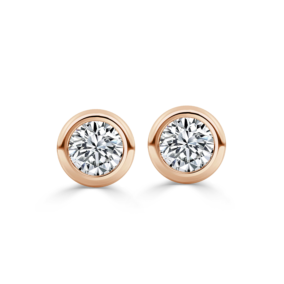 Christmas Sale- 0.25ct Basel Set Round Diamond Stud Earrings, Rose Gold