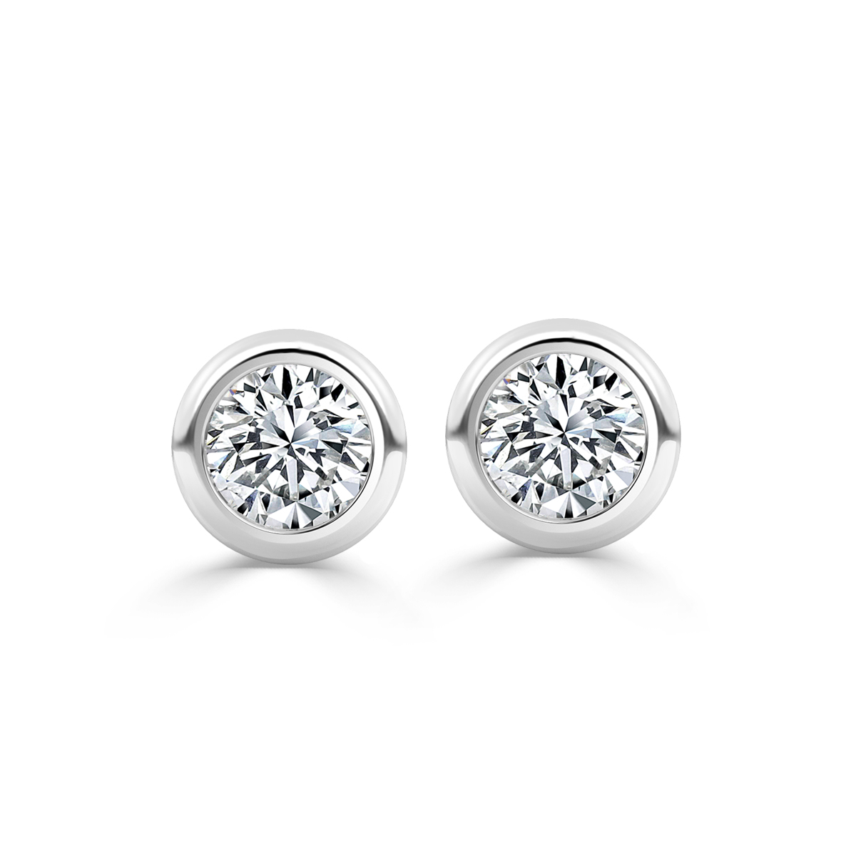 Christmas Sale- 0.33 ct Basel Set Round Diamond Stud Earrings, White Gold