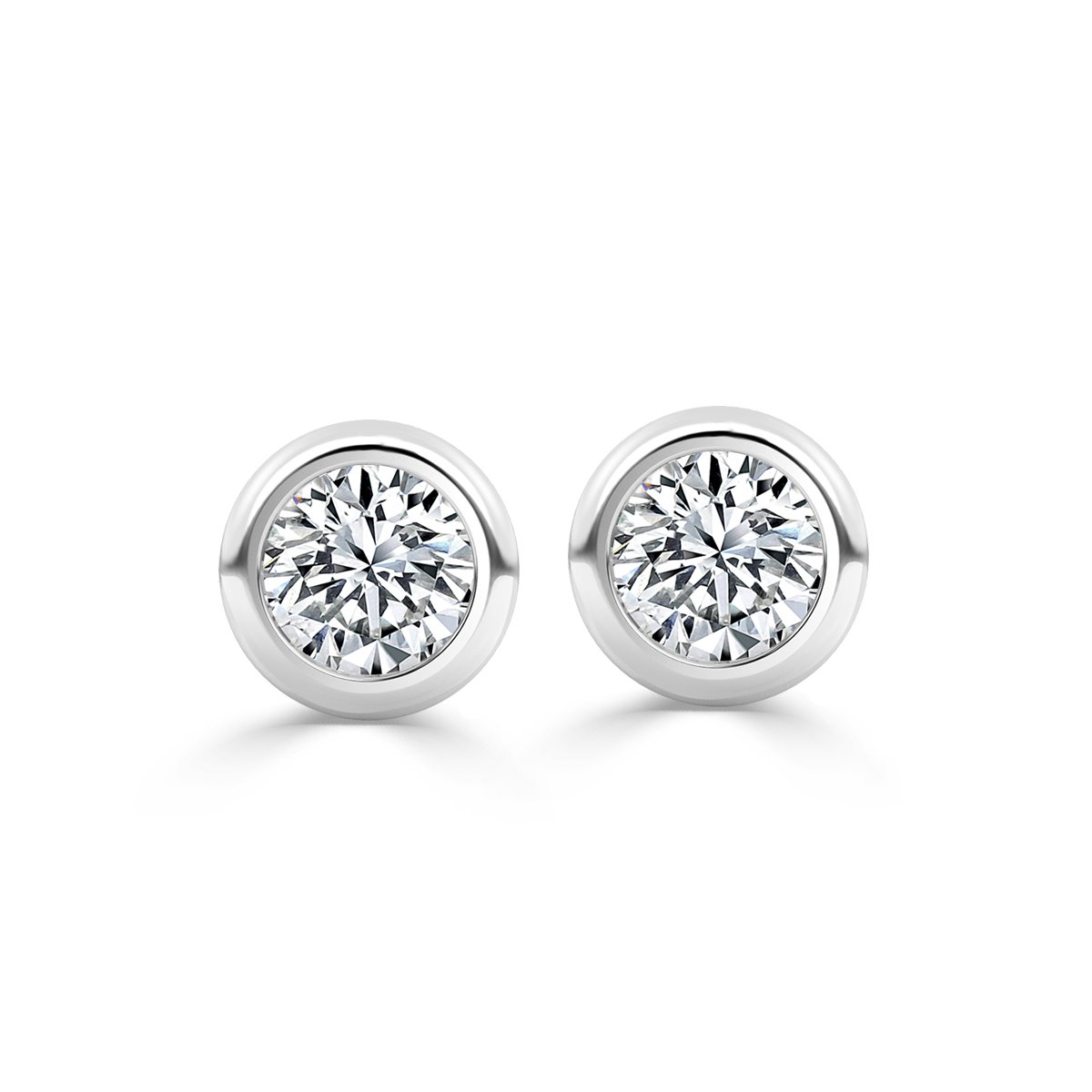 0.25ct Basel Set Round Diamond Stud Earrings, White Gold