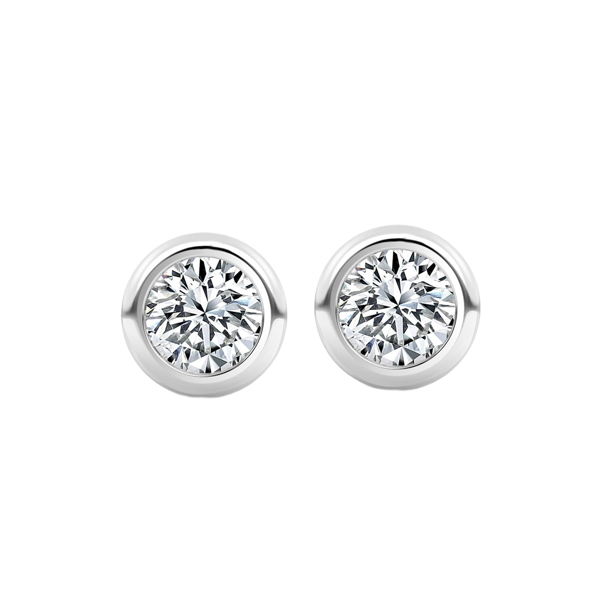 0.25ct Basel Set Round Diamond Stud Earrings, White Gold