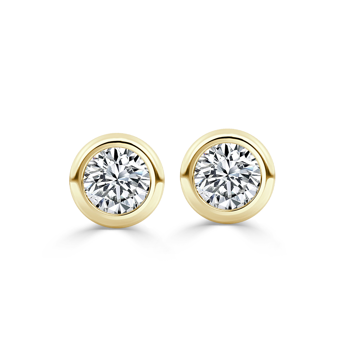 Christmas Sale- 0.33 ct Basel Set Round Diamond Stud Earrings, Yellow Gold