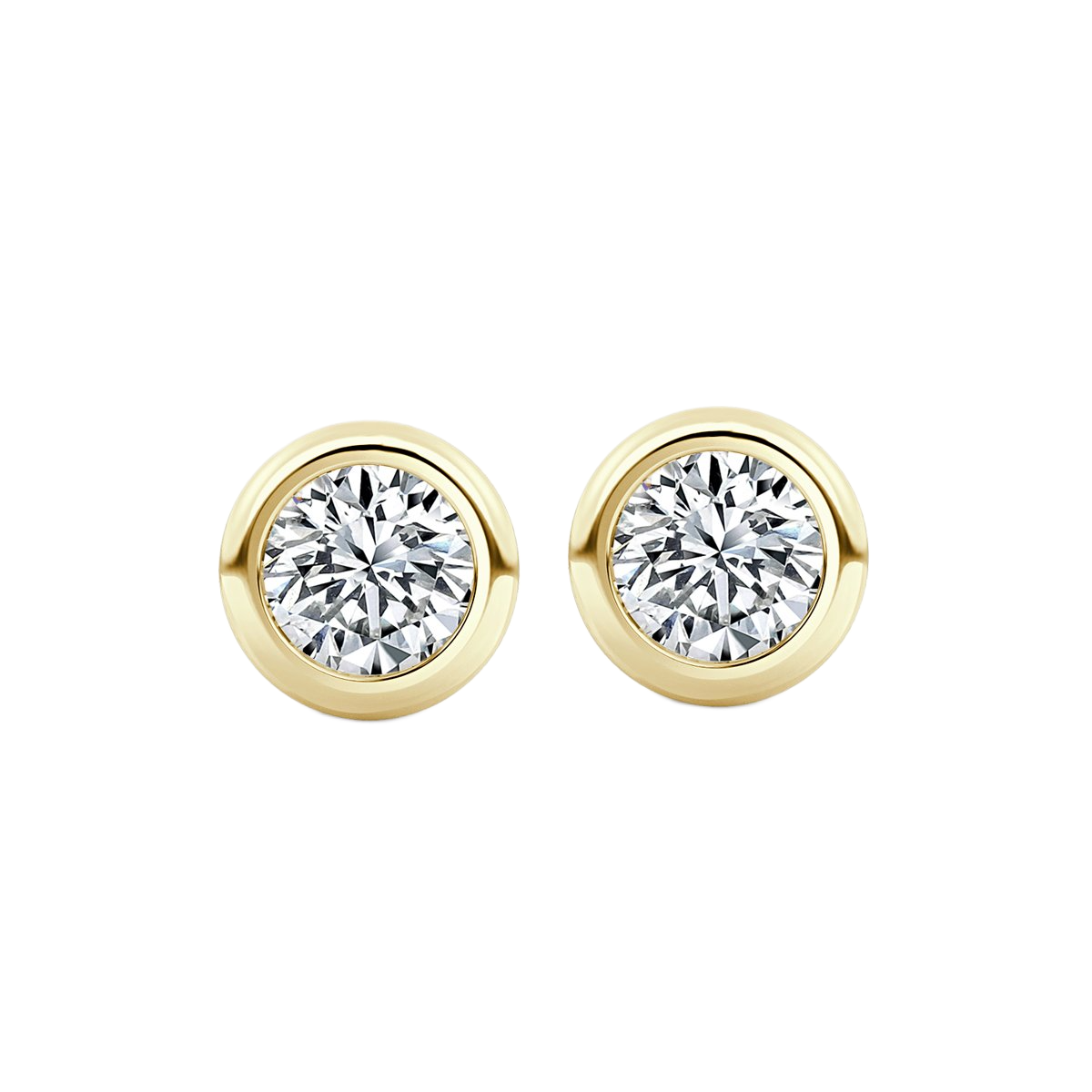 0.25ct Basel Set Round Diamond Stud Earrings, Yellow Gold