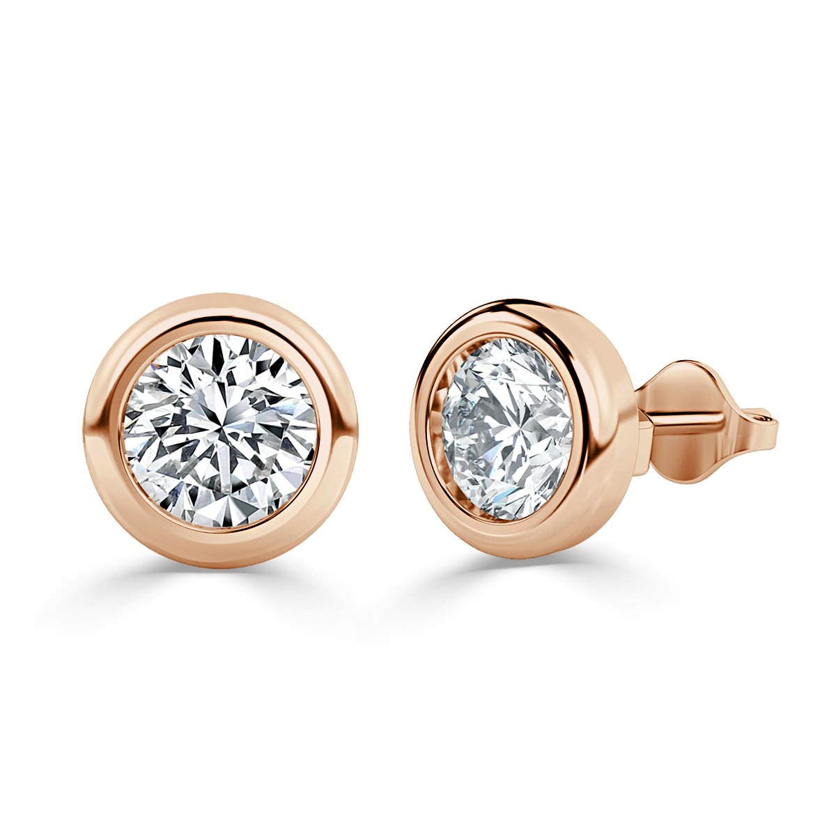 0.25ct Basel Set Round Diamond Stud Earrings, Rose Gold