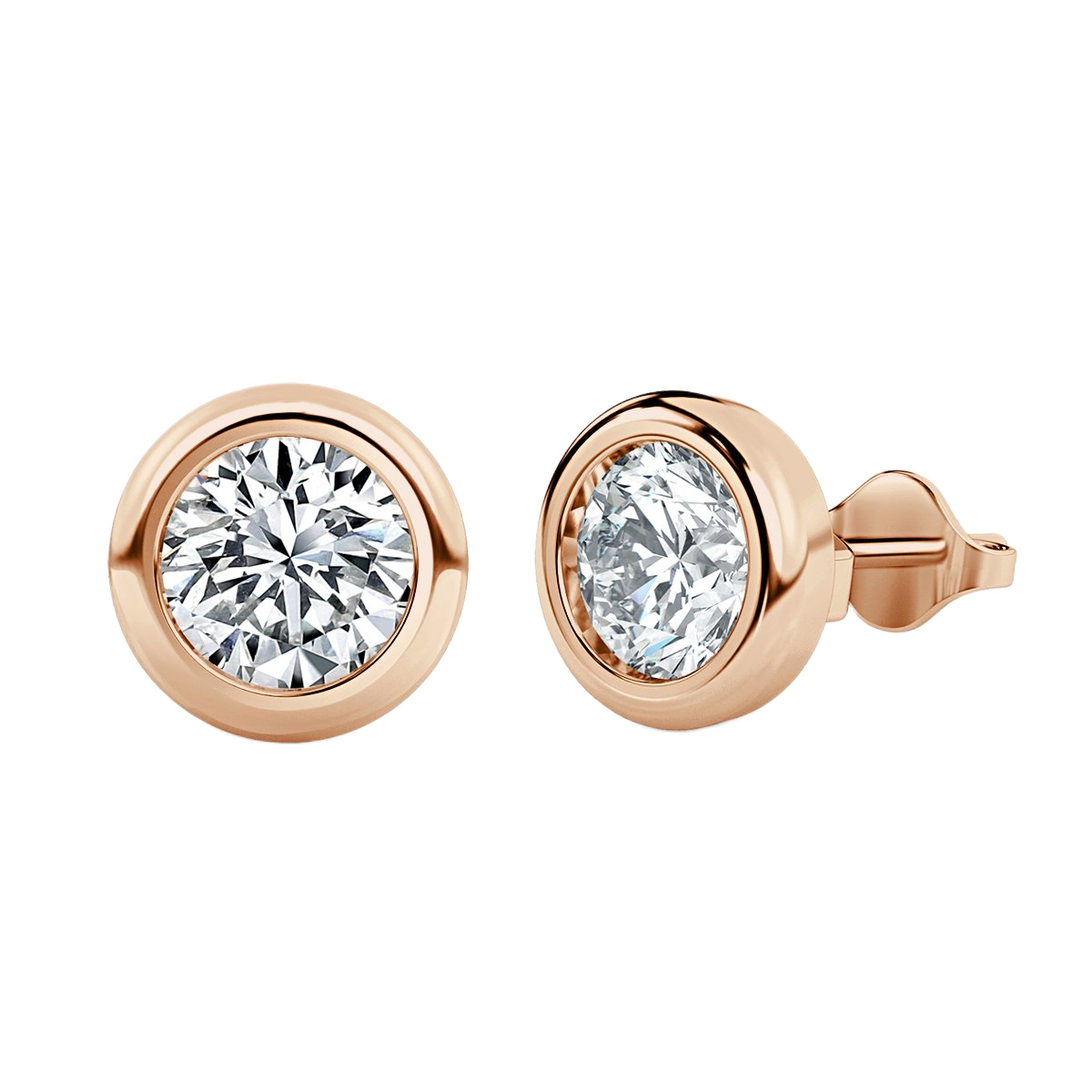 0.25ct Basel Set Round Diamond Stud Earrings, Rose Gold