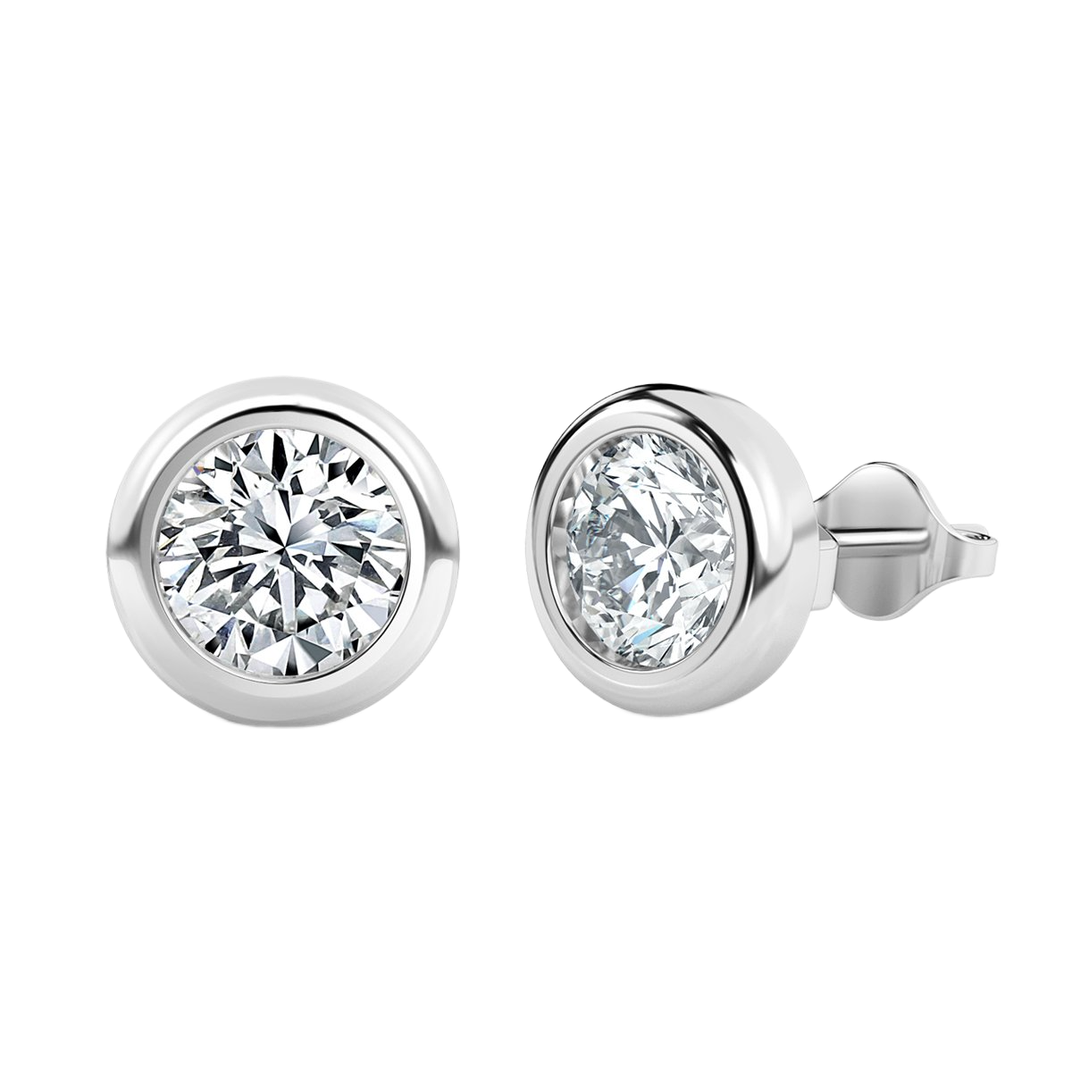 0.25ct Basel Set Round Diamond Stud Earrings, White Gold