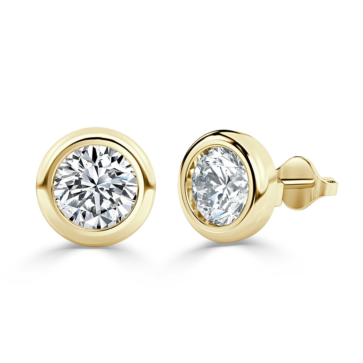 0.33 ct Basel Set Round Diamond Stud Earrings, Yellow Gold