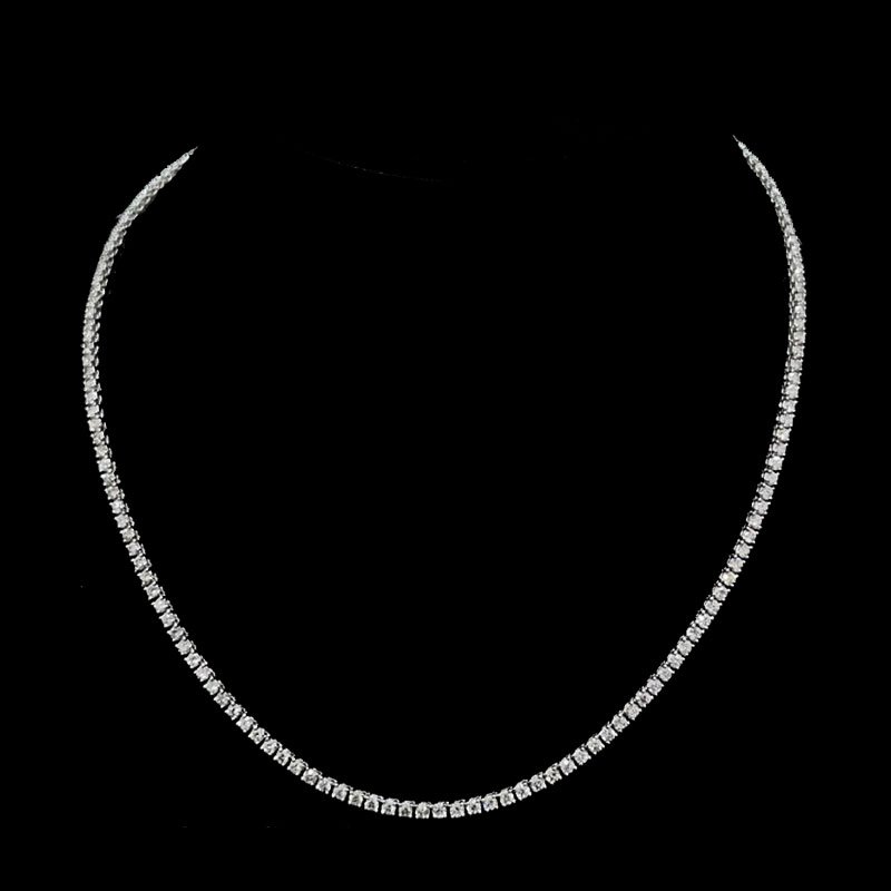 7.29 ct Natural Round Diamond Tennis Necklace, 9K White Gold