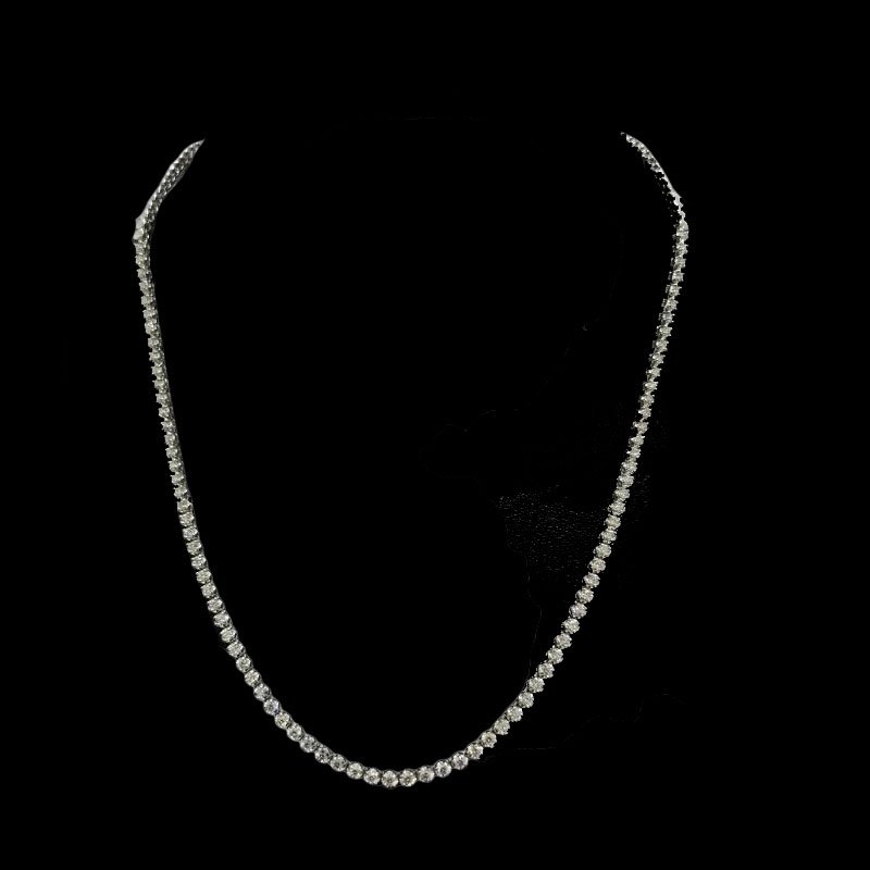 3.68 ct Natural Round Diamond Tennis Necklace, 18K White Gold