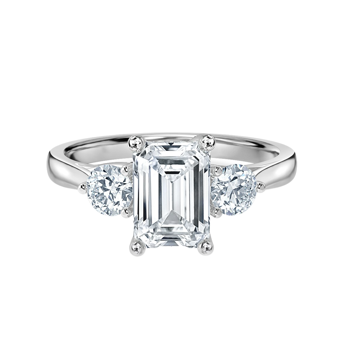 Emerald With Round Trilogy Ring