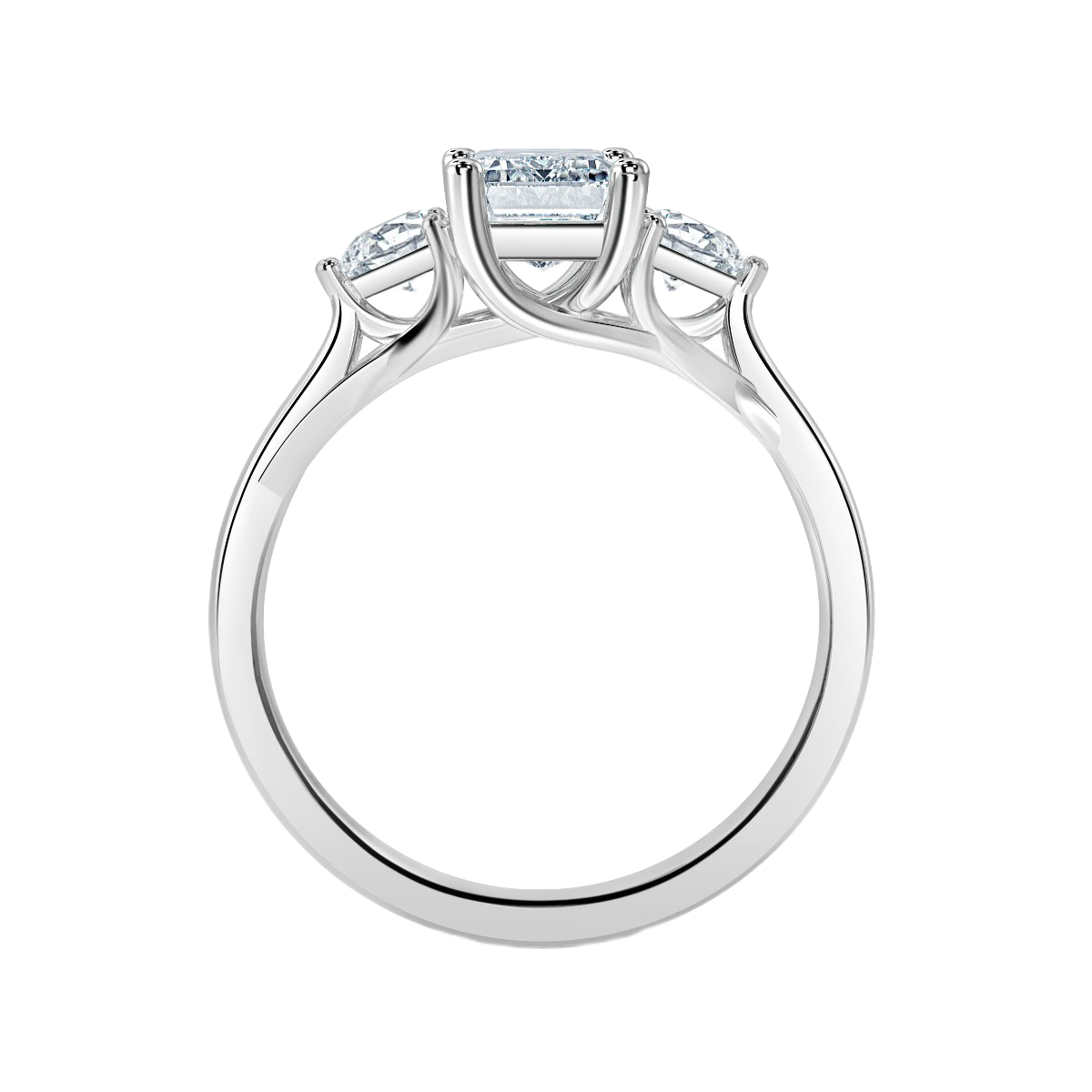 Emerald With Round Trilogy Ring