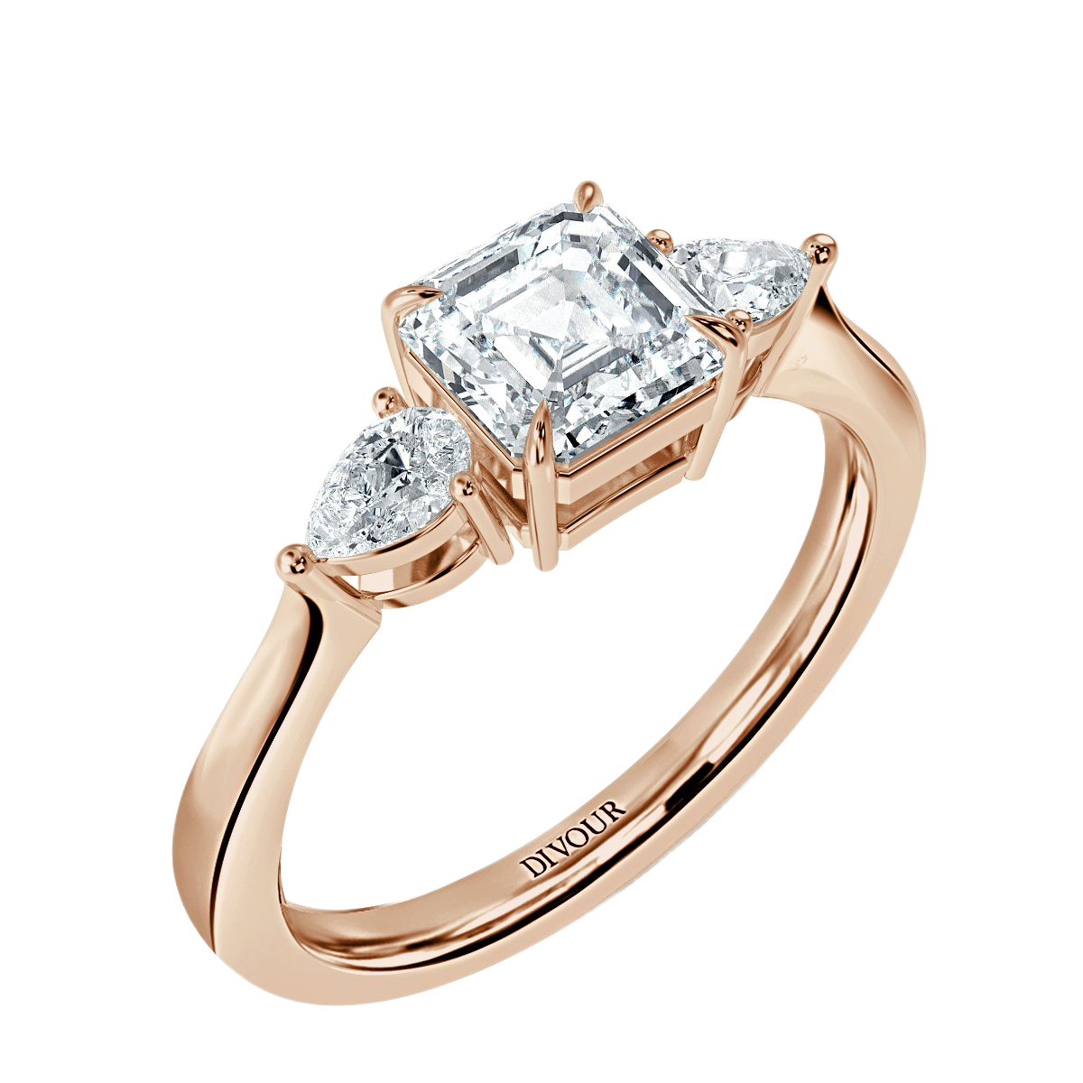 Asscher With Pear Shape Trilogy Ring