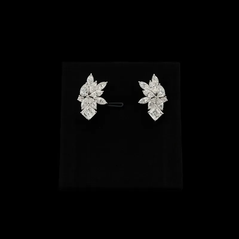 5.23ct Lab Grown Diamond Cluster Earrings, 18k White Gold