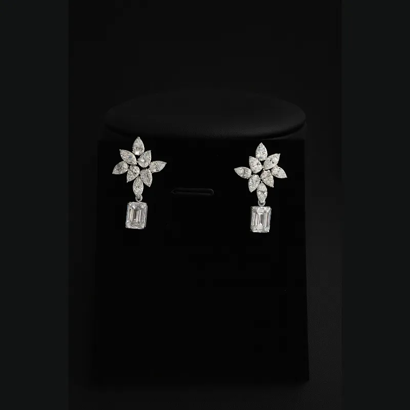 5.85ct Lab-Grown Diamond Drop Earrings, 14k White Gold