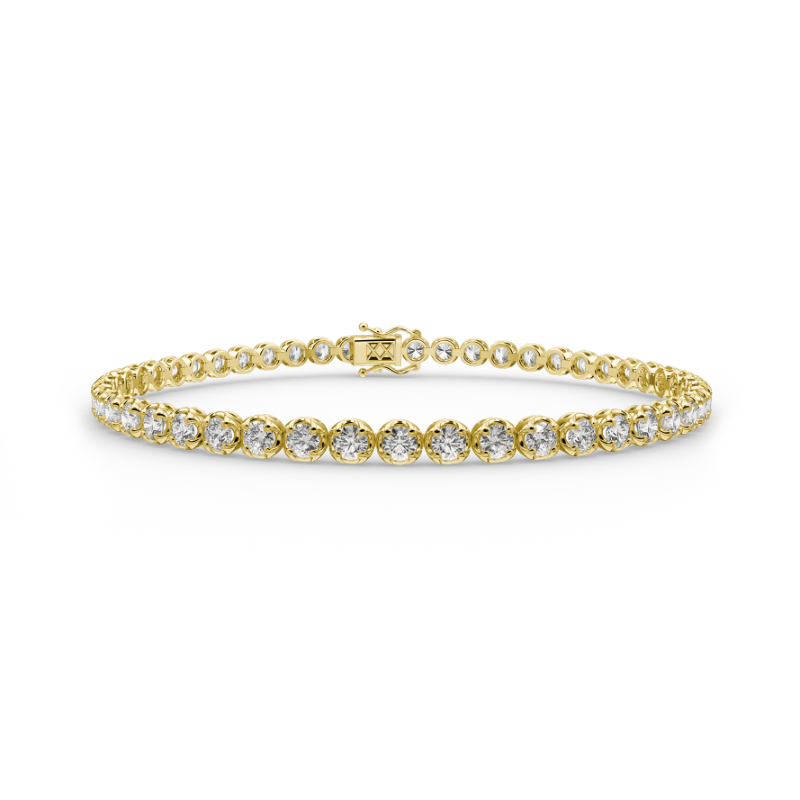 5 Ct Crown Set Round Diamond Tennis Bracelet, 9K Yellow Gold