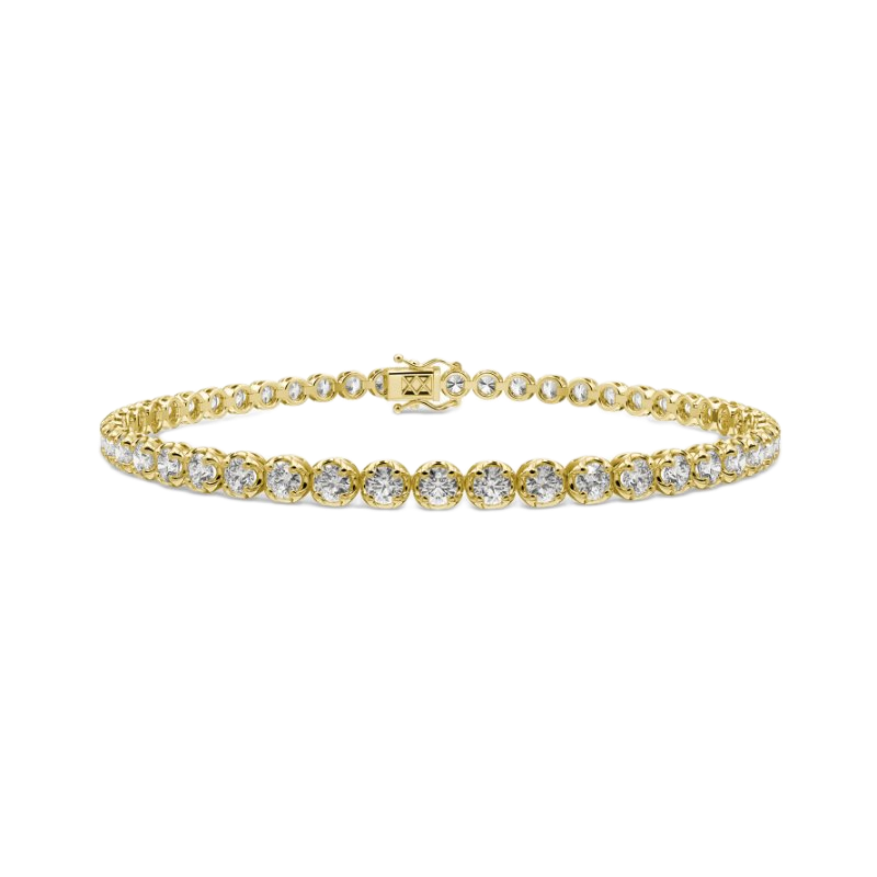5 Ct Crown Set Round Diamond Tennis Bracelet, 9K Yellow Gold