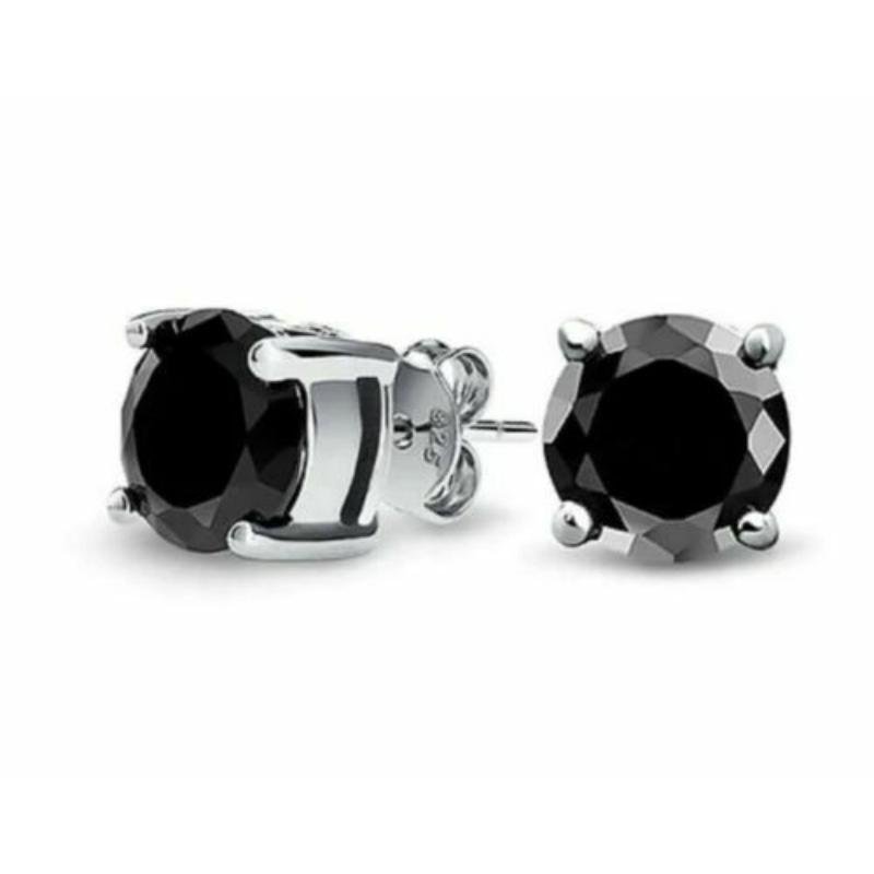 1.50 ct Round Black diamond earrings , white gold