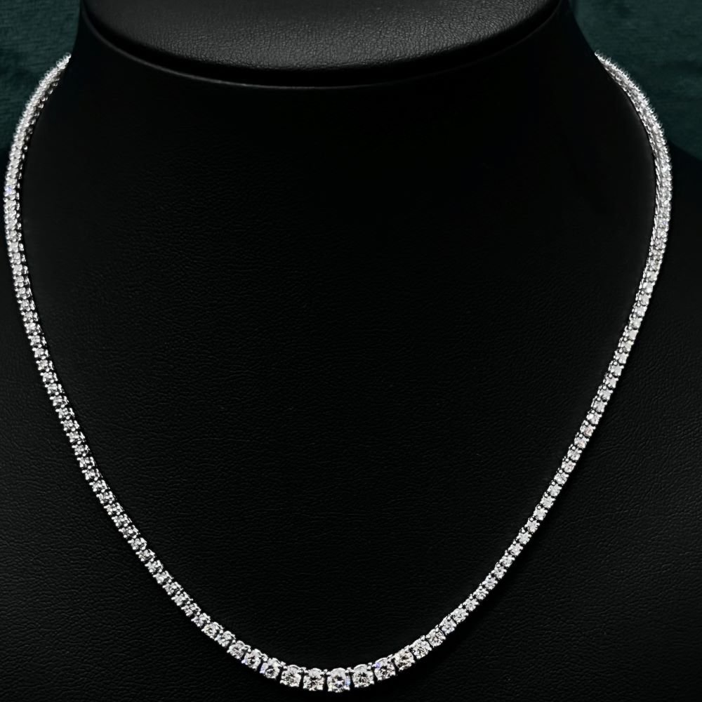 7.49 ct Natural Round Diamond Graduated Tennis Necklace